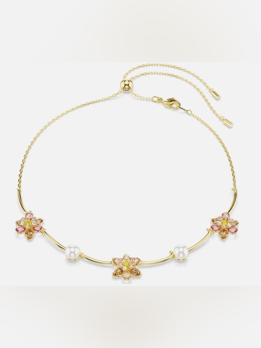 Swarovski Idyllia necklace Crystal pearl, Mixed cuts, Flower Gold-tone